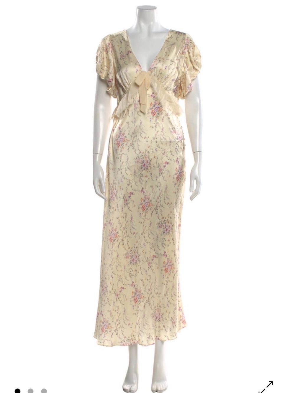 LoveShackFancy Cream Floral Silk Dress